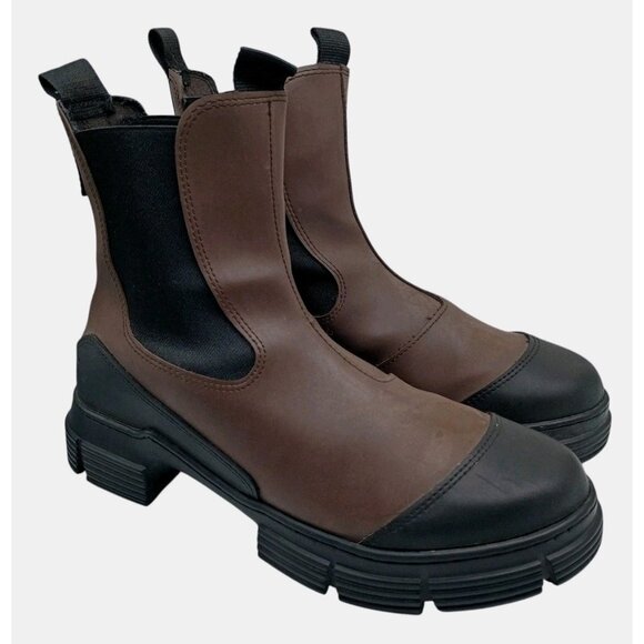 GANNI Recycled Rubber Brown Chunky City Chelsea Boot Size EU 39/US 9 Womens $245 - Picture 1 of 12
